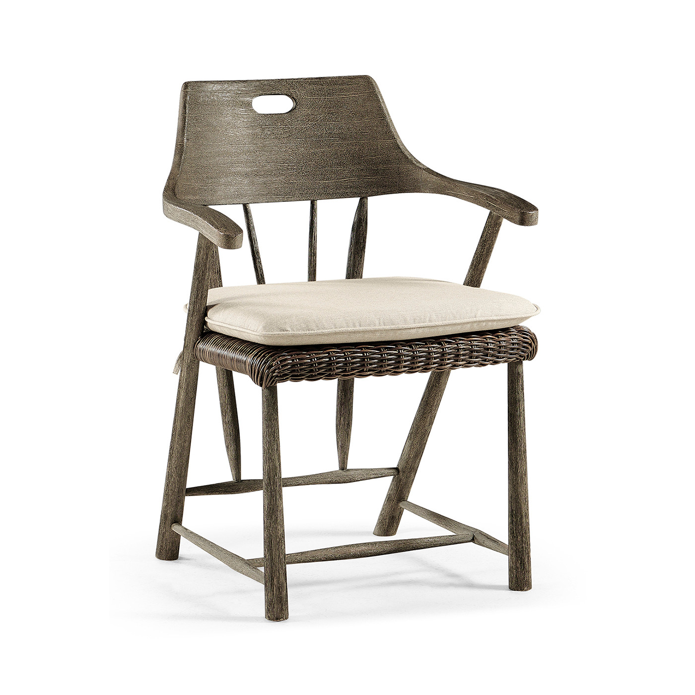 Smokers Style Grey & Rattan Dining Chair with Cushion