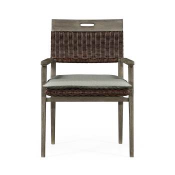 Square Back Grey & Rattan Dining Chair with Cushion