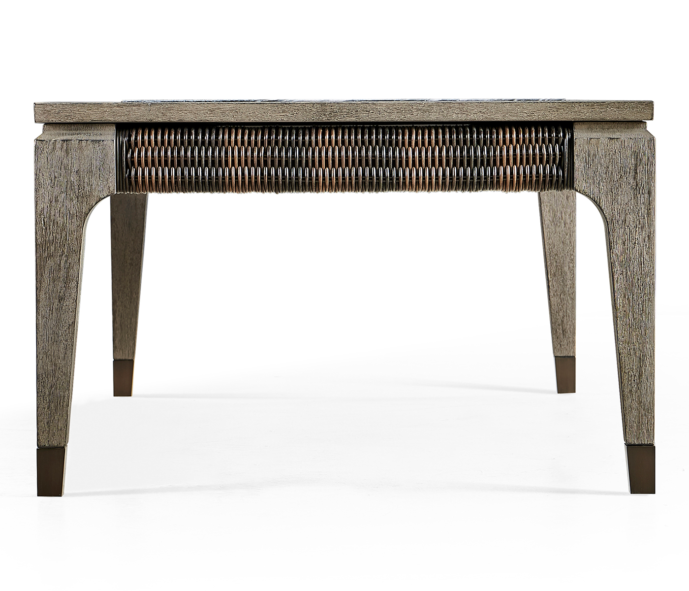 Rectangular Grey & Rattan Coffee Table with a Black Marble Top