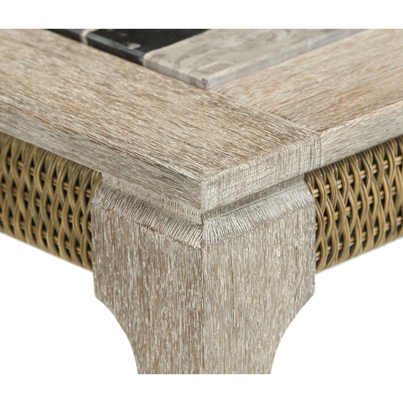 Rectangular Navajo Sand & Rattan Coffee Table with a Black Marble Top