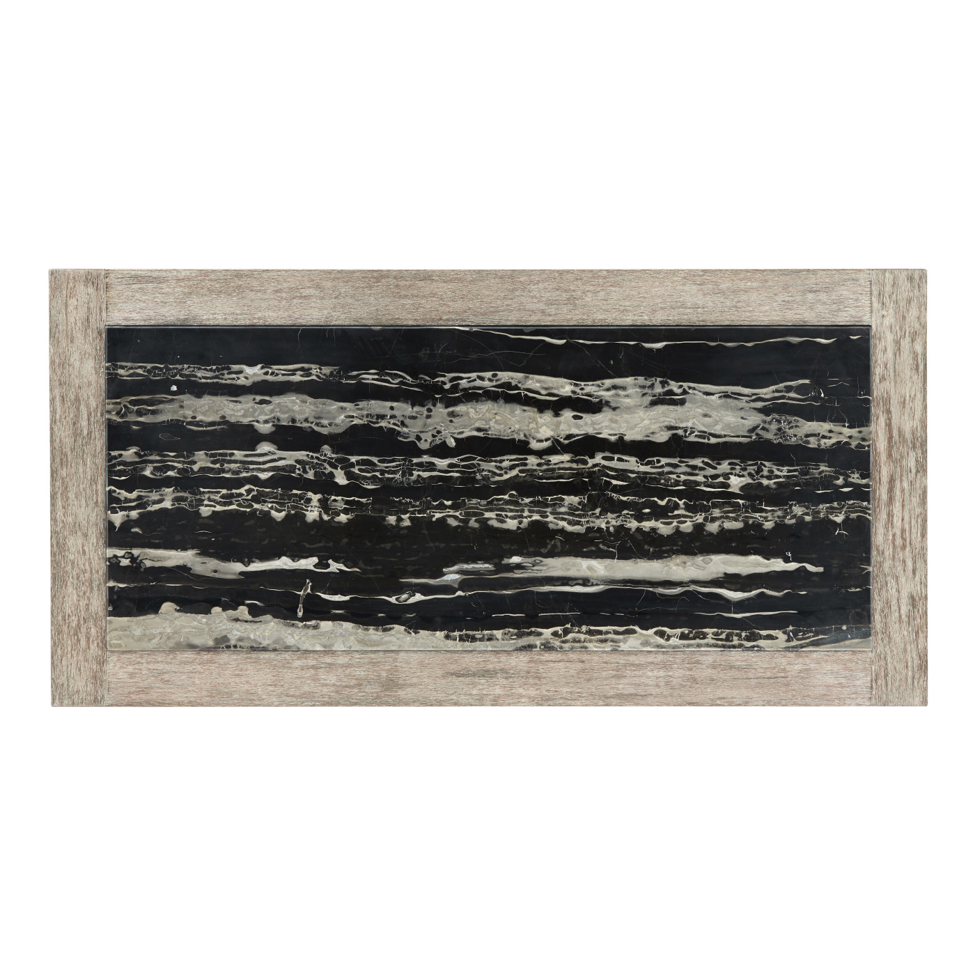 Rectangular Navajo Sand & Rattan Coffee Table with a Black Marble Top