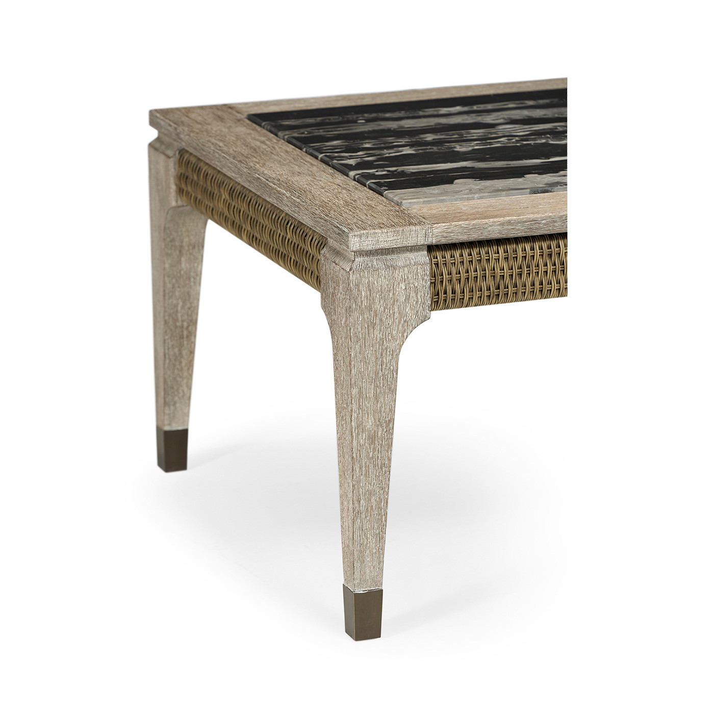 Rectangular Navajo Sand & Rattan Coffee Table with a Black Marble Top