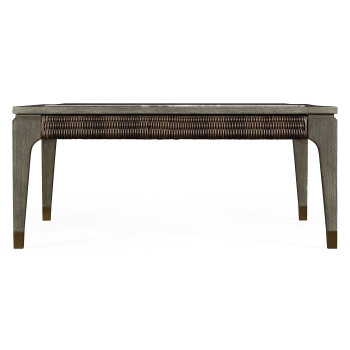 Square Grey & Rattan Coffee Table with a Black Marble Top