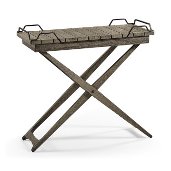 Rectangular Folding Grey & Antique Brass Tray Console Table