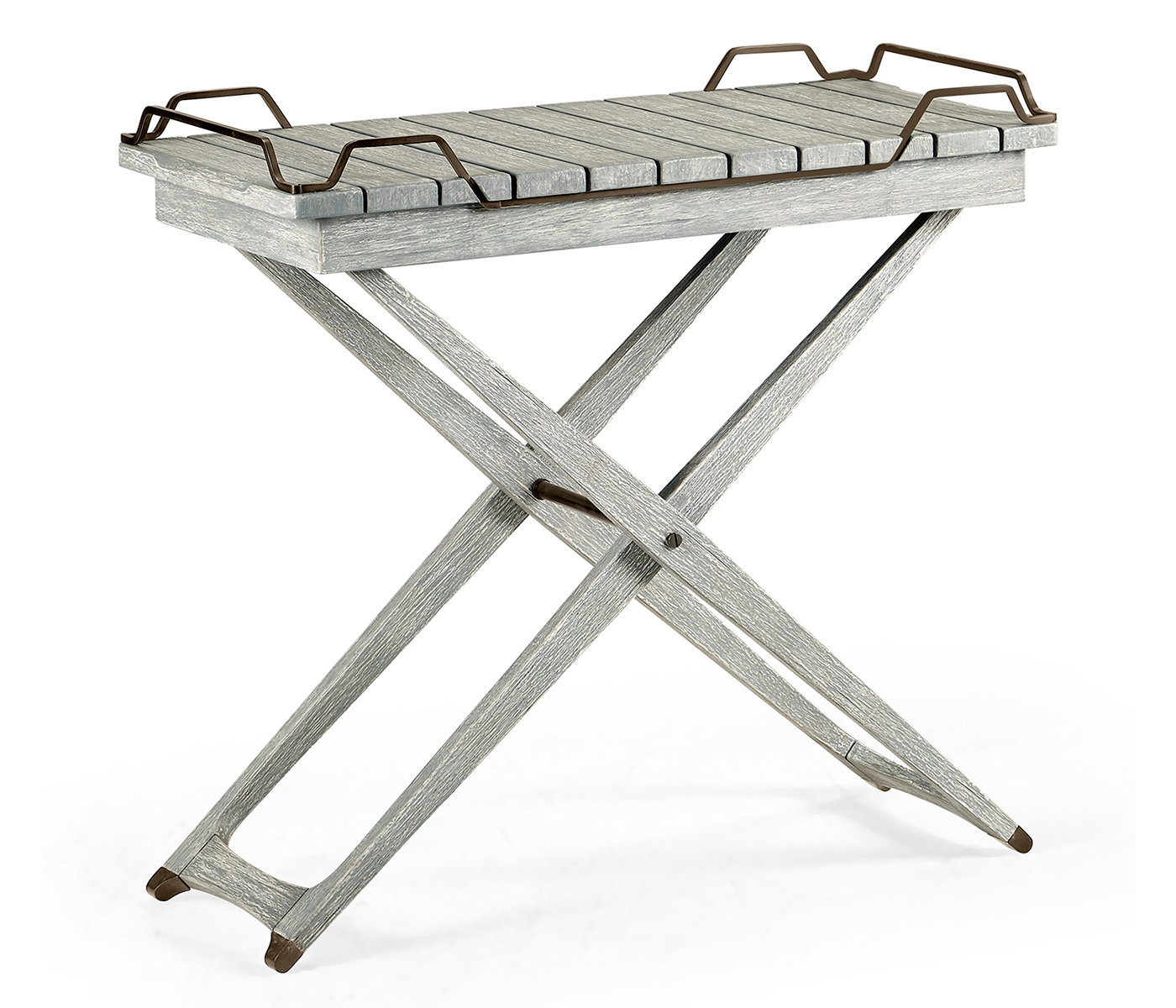Rectangular Folding Cloudy Grey & Antique Brass Tray Console Table