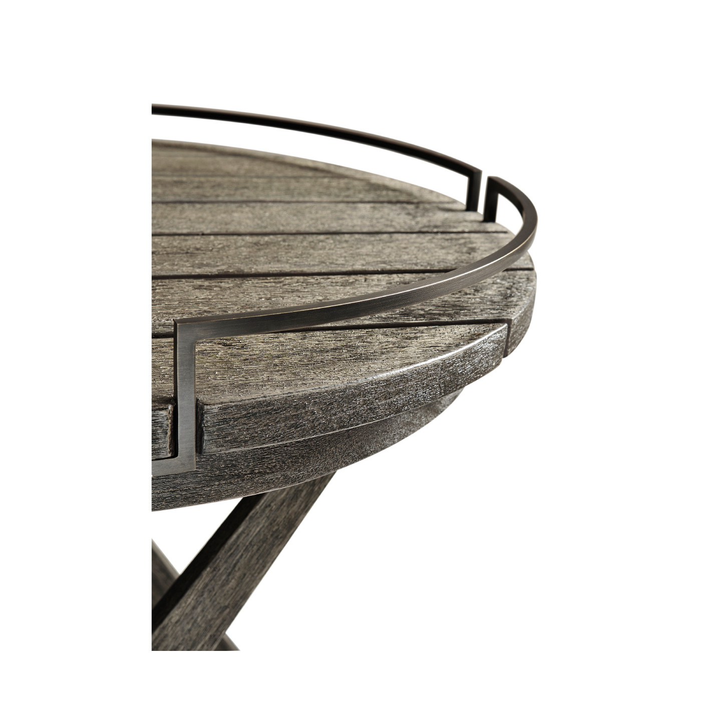 Round Folding Grey & Antique Brass Tray End Table