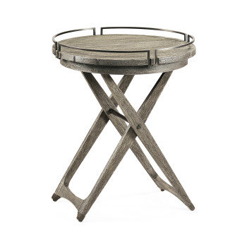 Round Folding Grey & Antique Brass Tray End Table