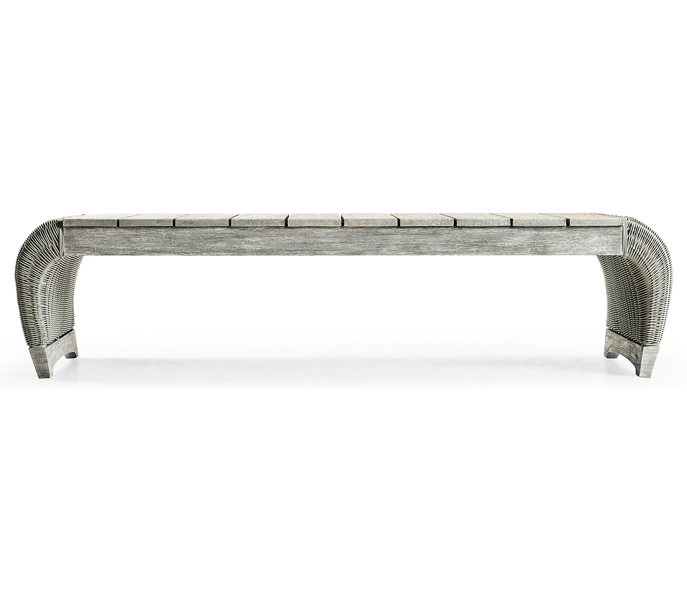 Rectangular Cloudy Grey & Rattan Cocktail Table with Curved Ends