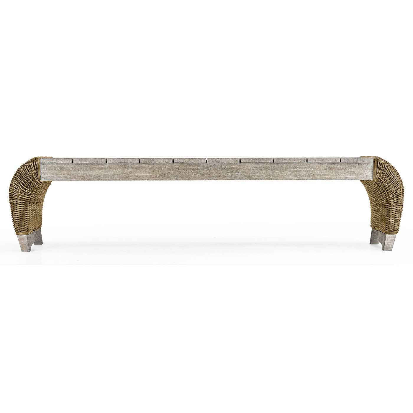 Rectangular Navajo Sand & Rattan Cocktail Table with Curved Ends