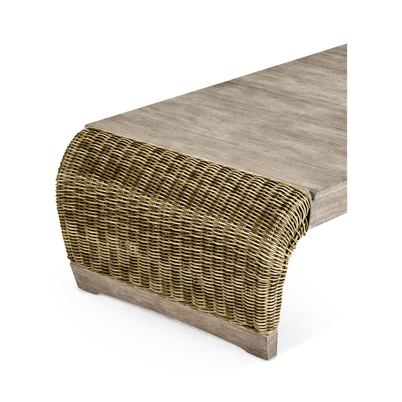 Rectangular Navajo Sand & Rattan Cocktail Table with Curved Ends