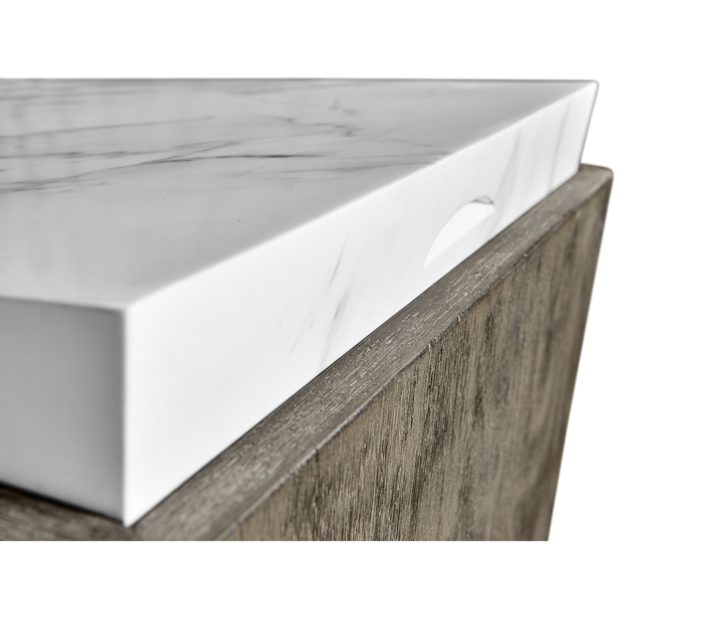 Rectangular Grey & Faux White Marble Storage End Table