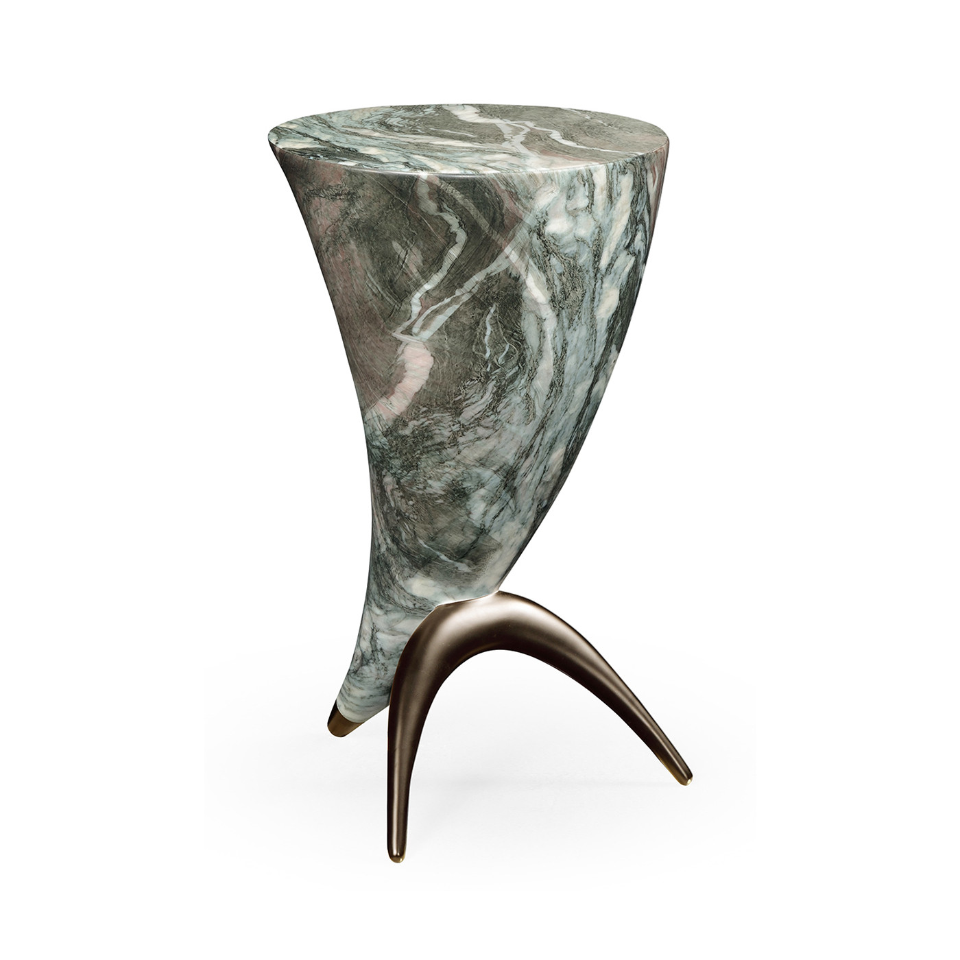 Horn Shaped Faux Black & Grey Marble End Table