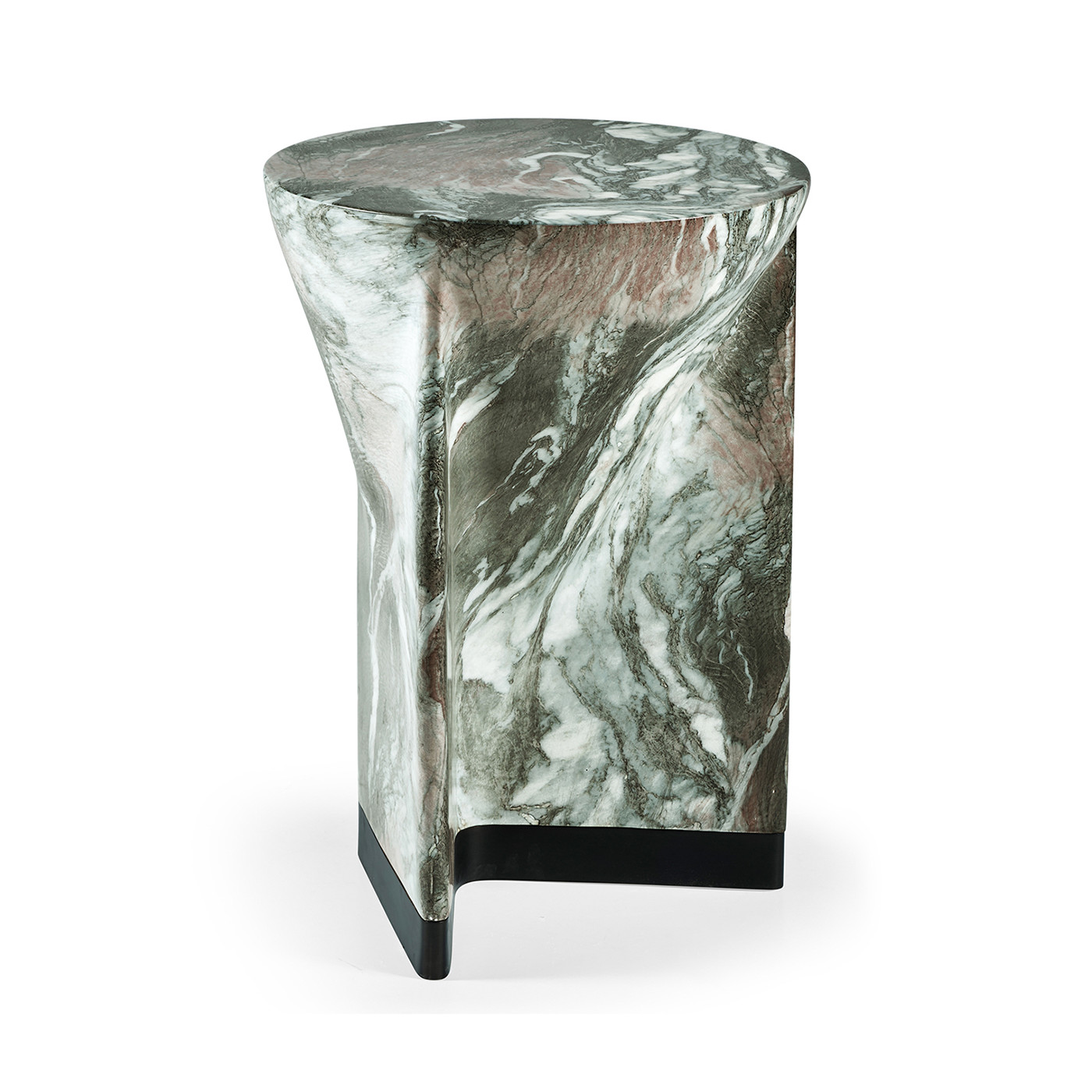 Round to L-Shape Faux Black & Grey Marble End Table