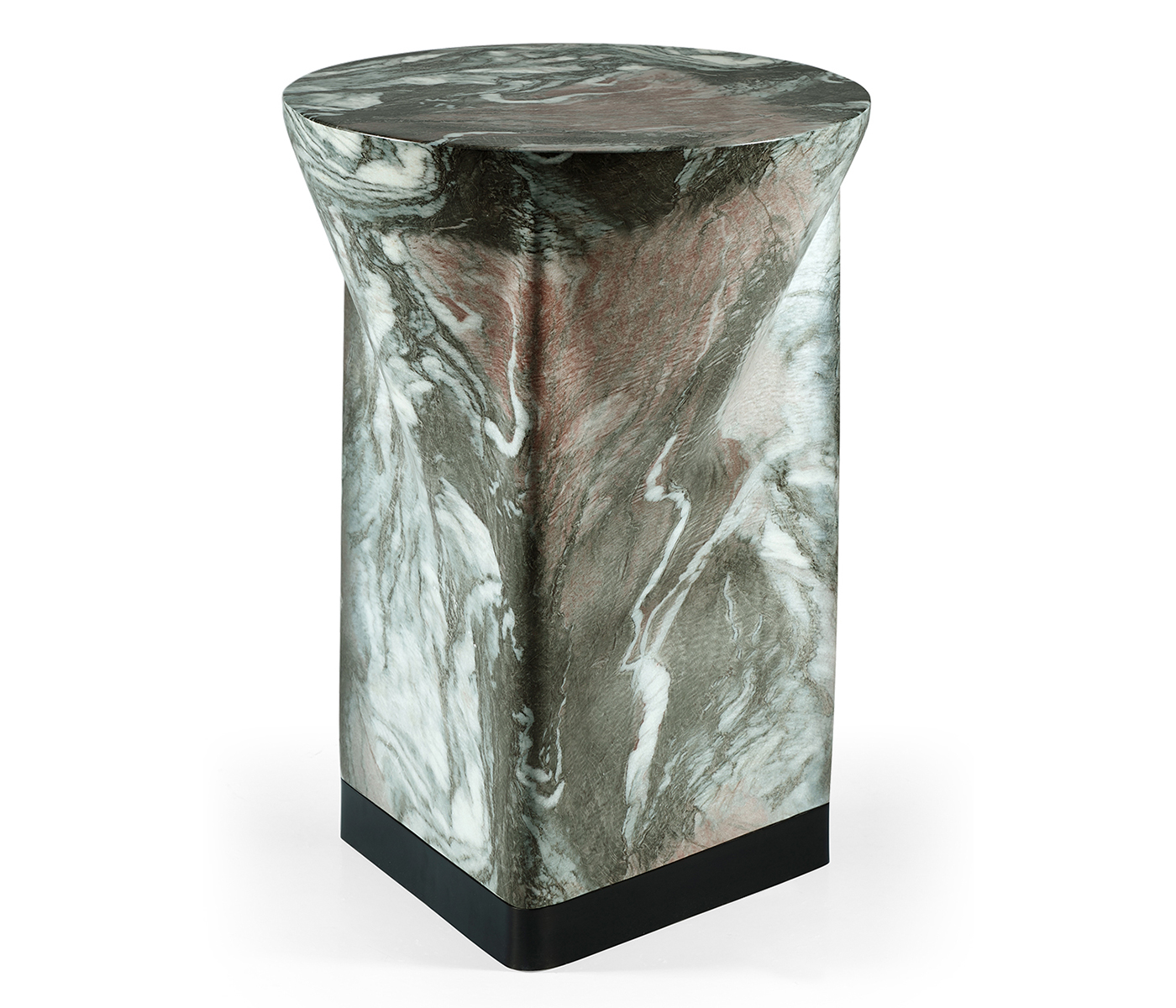 Round to L-Shape Faux Black & Grey Marble End Table