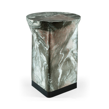 Round to L-Shape Faux Black & Grey Marble End Table