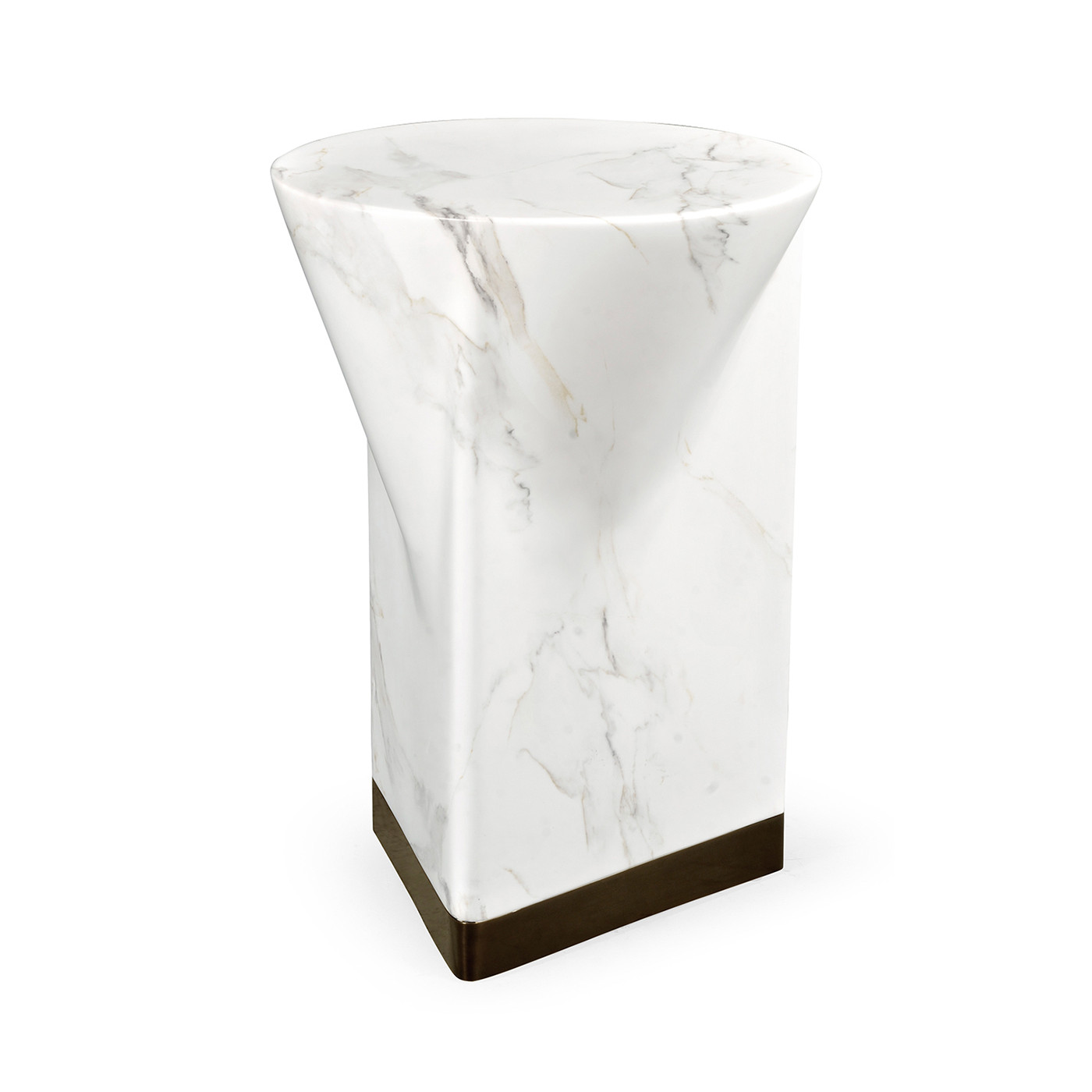 Round to L-Shape Faux White & Grey Marble End Table