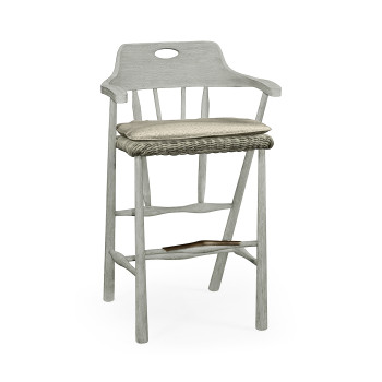 Smokers Style Cloudy Grey & Rattan Bar Stool with Cushion