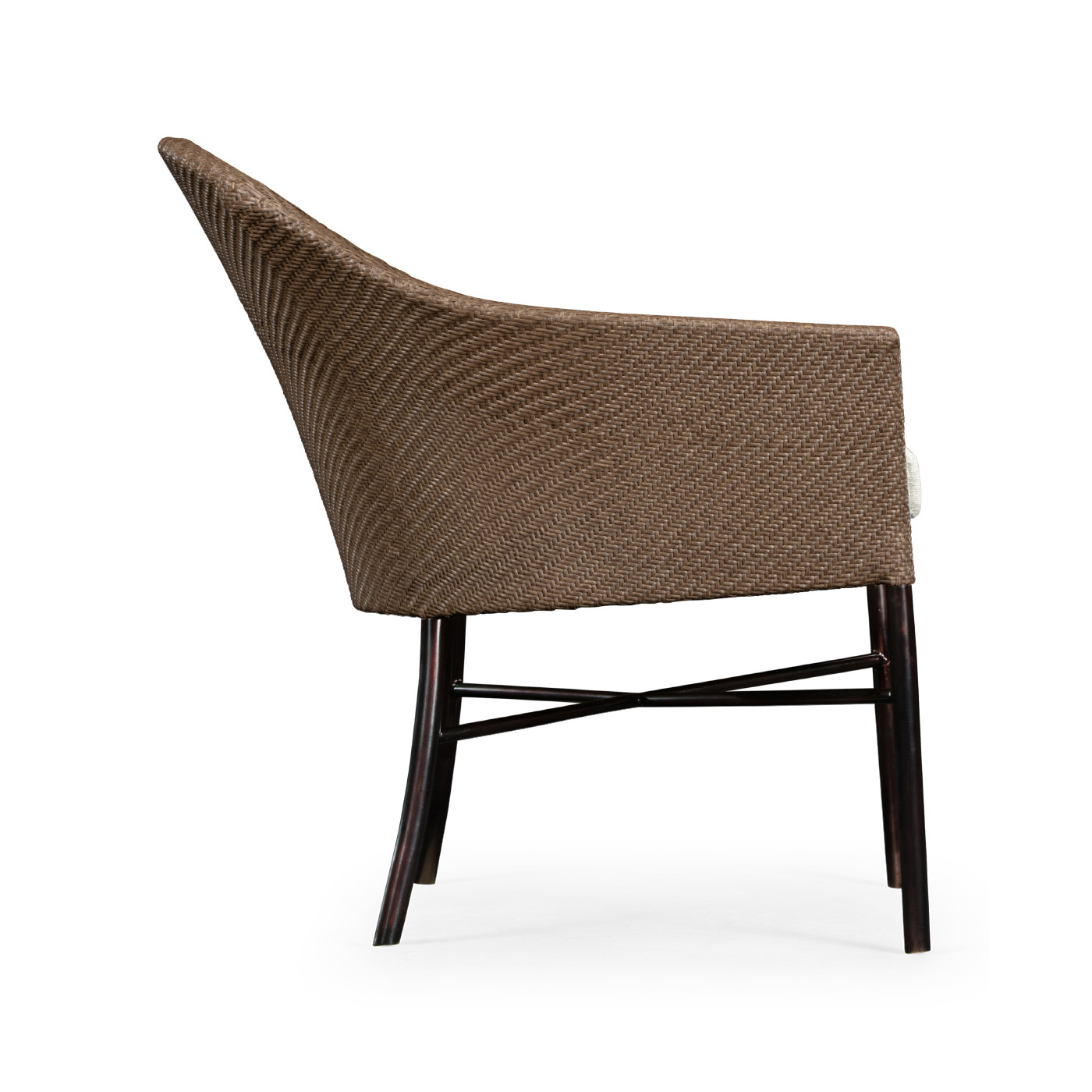 Rounded Back Mocha Steel & Tan Rattan Dining Chair with Cushion