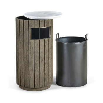 Round Grey & Antique Brass Wastebasket with Faux Marble Top