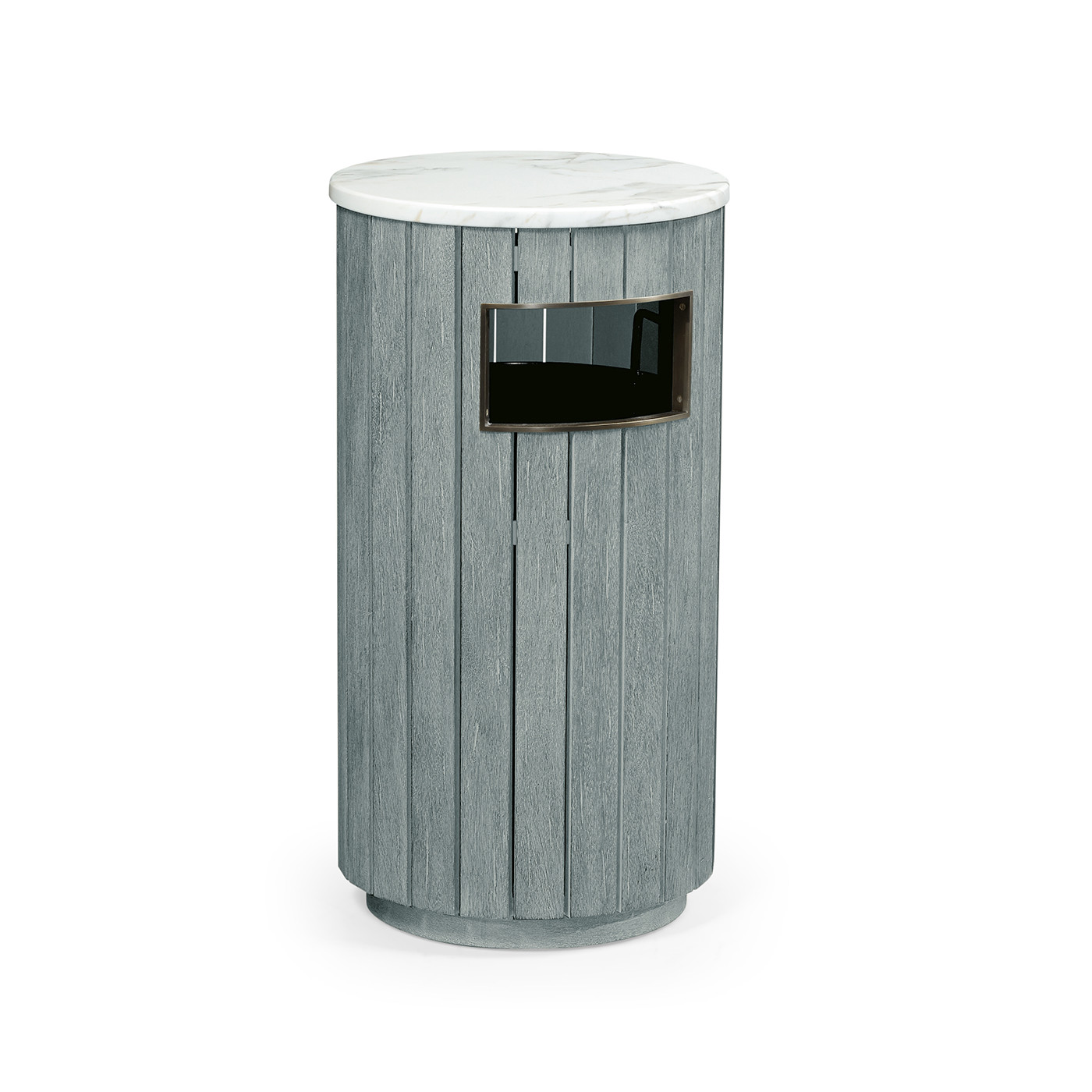 Round Cloudy Grey & Antique Brass Wastebasket with Faux Marble Top