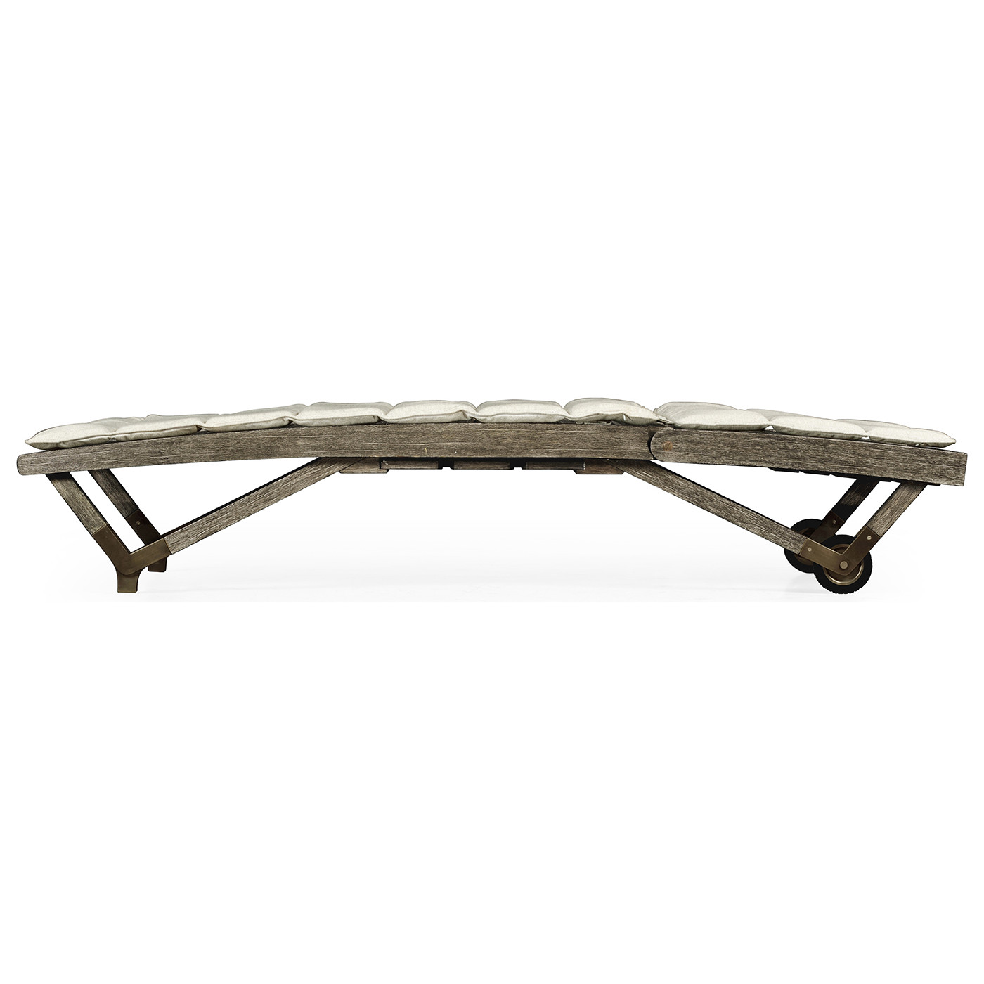 Grey Chaise Lounge on Wheels with a Retractable Drink Holder & Cushion