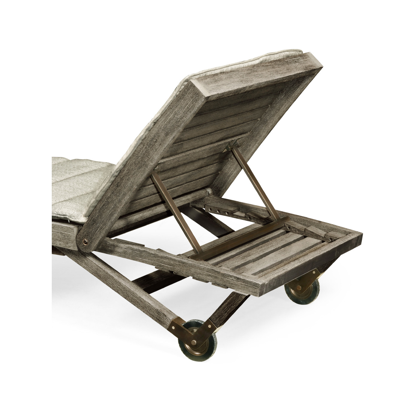 Grey Chaise Lounge on Wheels with a Retractable Drink Holder & Cushion