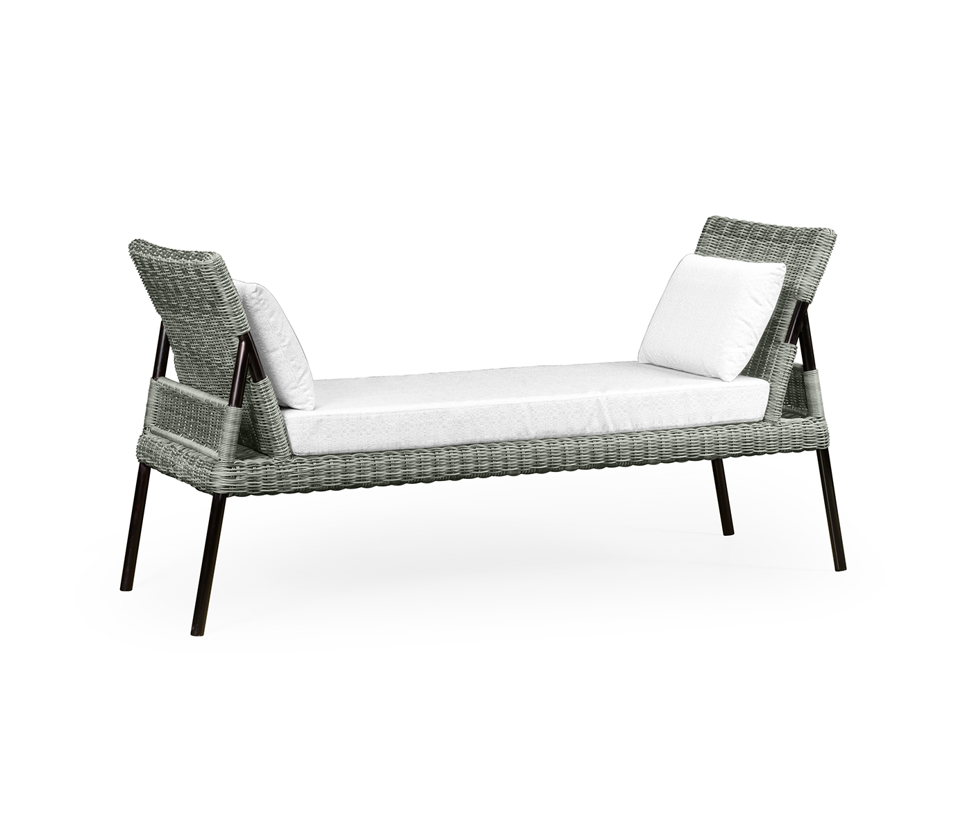 Light Grey Rattan Latt Bench with Cushion & Pillows