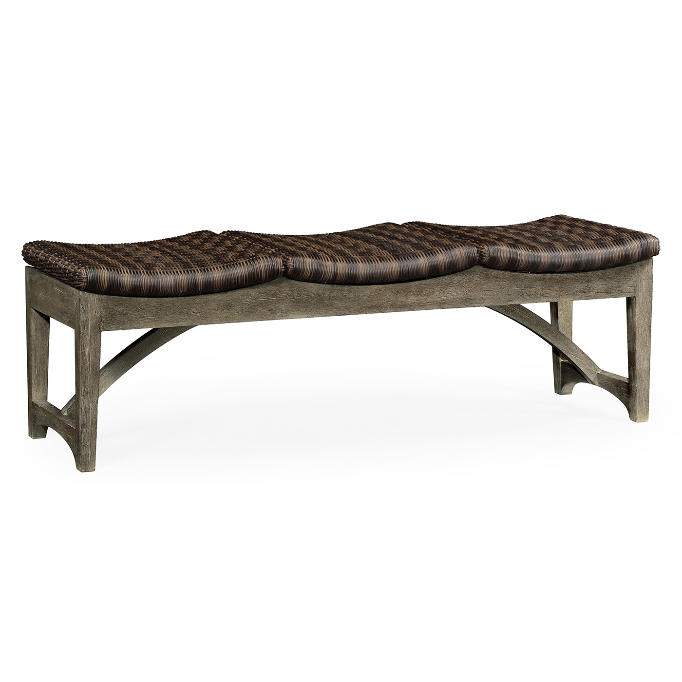Three-Seat Grey & Rattan Bench