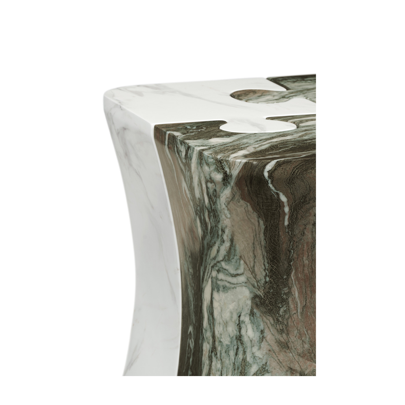 Faux White & Grey Marble Puzzle Piece Side Table